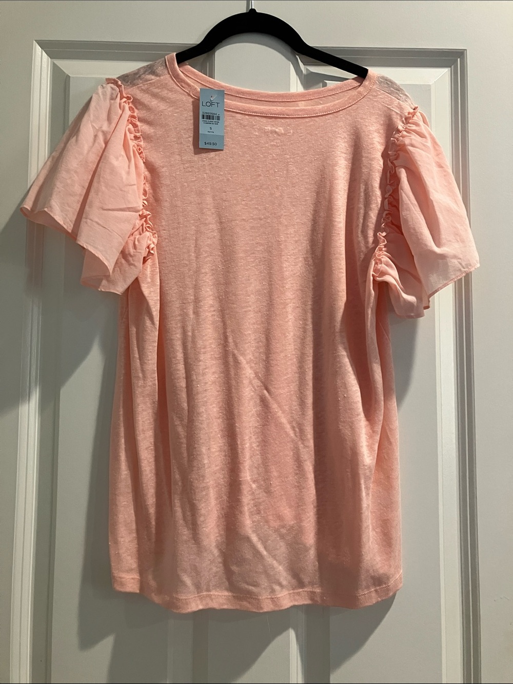 LOFT Light Peach Short Sleeve Ruffle Detail Tee